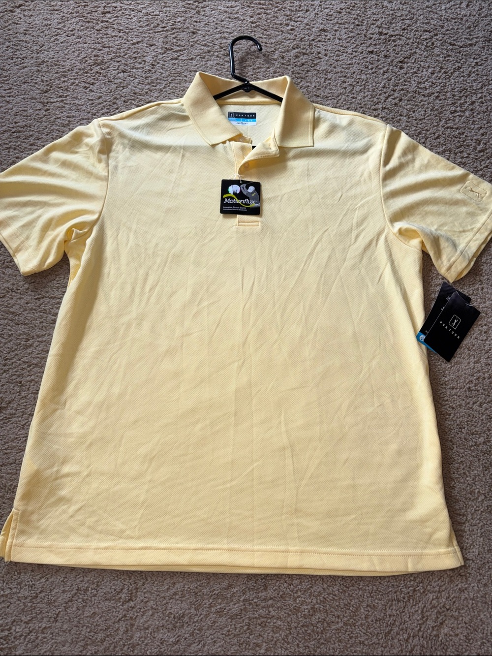 NWT PGA Tour Airflux Motionflux Ventilated stretch seam Golf Polo Yellow size L